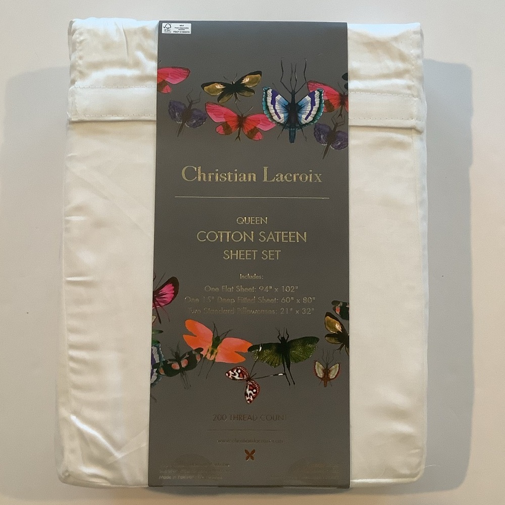 Christian Lacroix Cotton Sateen Queen Sheet Set 200 ct New - Picture 2 of 4